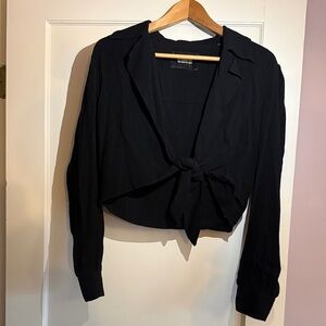 Reformation Black Tie-Front Blouse